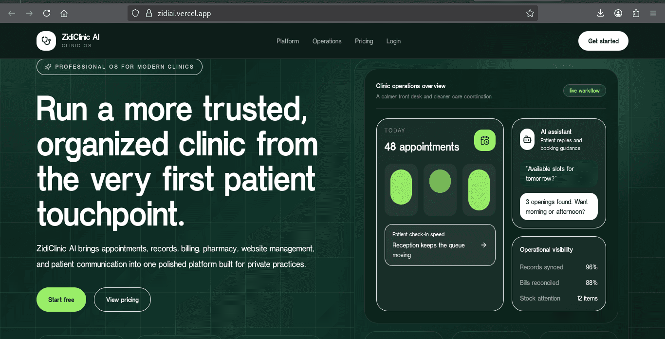 ZidiClinic AI — ZidiClinic AI — Modern Clinic Operations System (Clinic OS) production screenshot