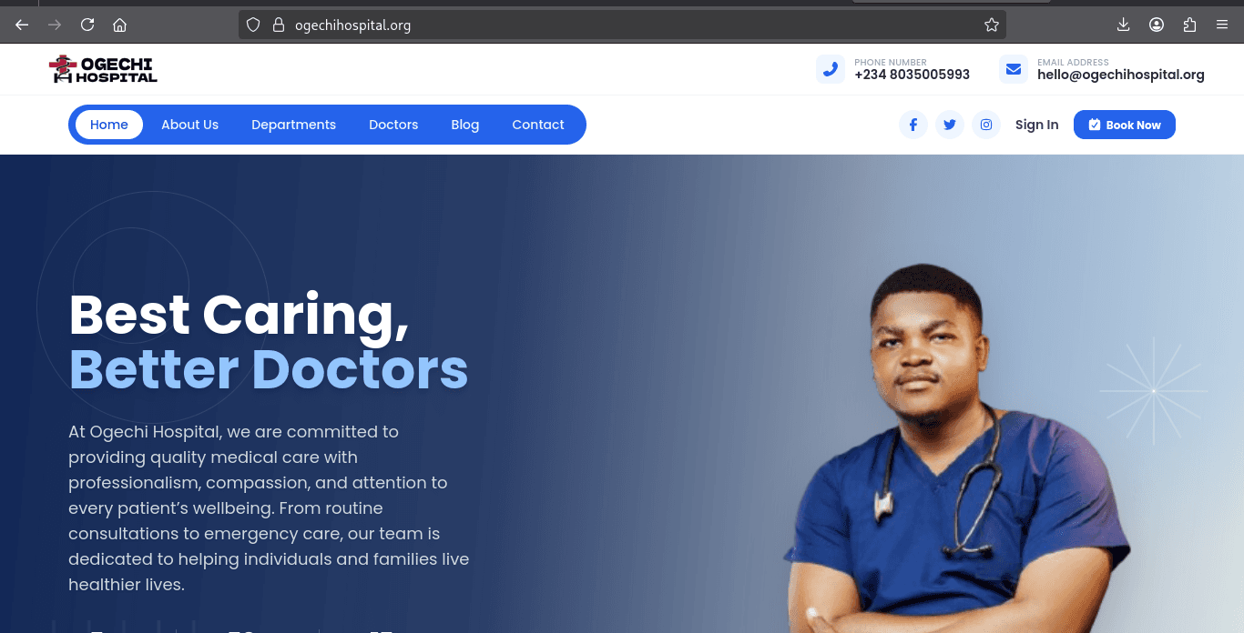 Ogechi Hospital — Hospital Web Portal & Clinical Appointment Booking System production screenshot