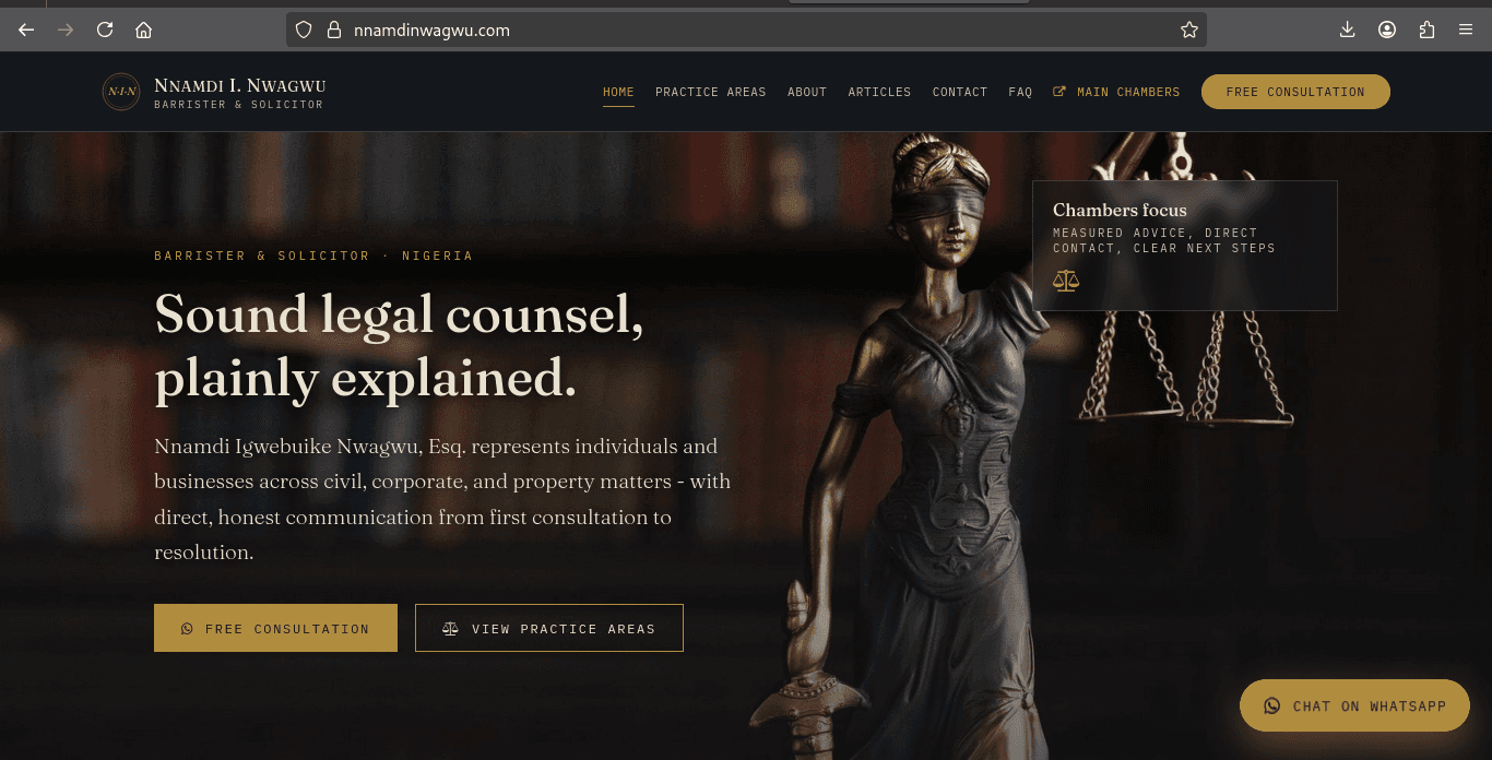 Nnamdi I. Nwagwu, Esq. — Legal Practice Website & Client Consultation Portal production screenshot