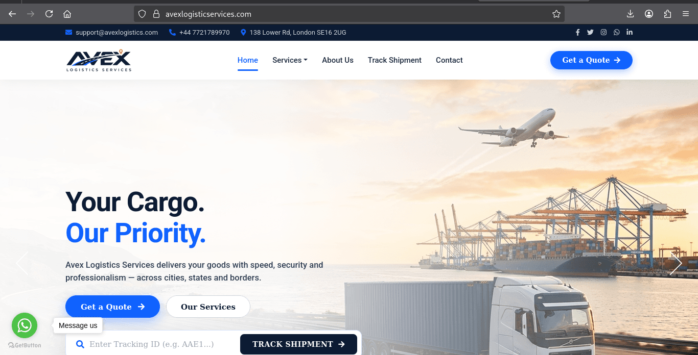 Avex Logistics Services — Freight, Cargo & Real-Time Shipment Tracking Portal production screenshot